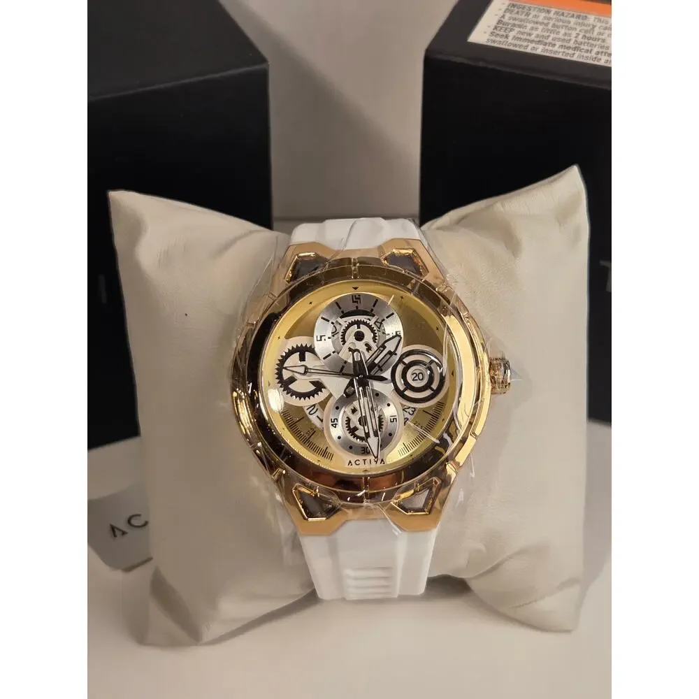 Activa Drift X Invicta ACW9349 010 Gold White 44mm Quartz Sport Watch NWT